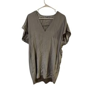 Vince Size Large 100% Silk V-Neck Short Sleeve Shift Mini Dress Gray